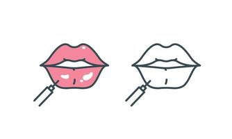 Lips injection. Procedure with syringe line icon. Augmentation lips, correction, filler, plastic. Vector illustration