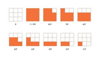 Definition of unit fraction square. School education. Vector illustration