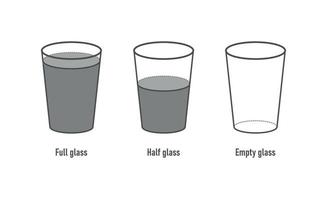 Glass empty, full and half. Flat line icon set. Vector