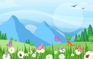 Spring Landscape with Insect Background vector