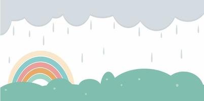 gota de lluvia de nubes y fondo de arco iris vector