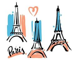 Eiffel tower hand drawn sketch with flag. vector