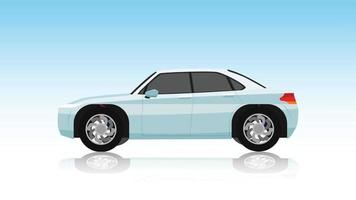 Beside luxury of sport car blue color. On backdrop of gradient white color with shadow of car on the ground. And gradient of blue to white background. vector