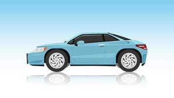 Beside luxury of sport car blue color. On backdrop of gradient white color with shadow of car on the ground. And gradient of blue to white background. vector