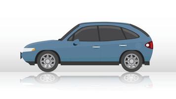 Beside luxury of sedarn car dark blue color. On backdrop of gradient white color with shadow of car on the ground. And gradient of blue to white background. And gradient of blue to white background. vector