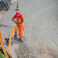 Zorzone Bergamo Italy 23 September 2020 Workers at work to bury the cables of the ultra-fast network photo