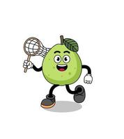 Cartoon of guava catching a butterfly vector