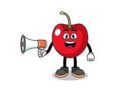 cherry cartoon illustration holding megaphone vector