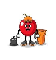 Illustration of cherry cartoon as a garbage collector vector