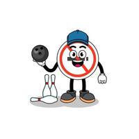 Mascot of no smoking sign as a bowling player vector