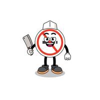 Mascot of no smoking sign as a butcher vector