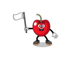 Cartoon Illustration of cherry holding a white flag vector