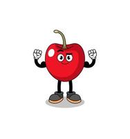 Mascot cartoon of cherry posing with muscle vector