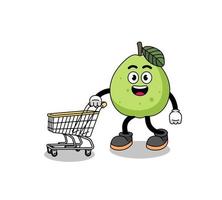 Cartoon of guava holding a shopping trolley vector