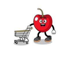 Cartoon of cherry holding a shopping trolley vector