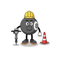 caricatura de personaje de bola de billar trabajando en la construcción de carreteras vector