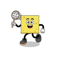 Cartoon of sponge catching a butterfly vector