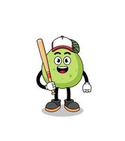 caricatura de mascota de guayaba como jugador de béisbol vector