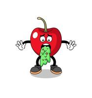 cherry mascot cartoon vomiting vector