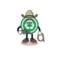 mascota del personaje del signo de reciclaje como un vaquero vector