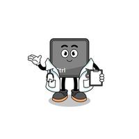 Cartoon mascot of keyboard control button doctor vector