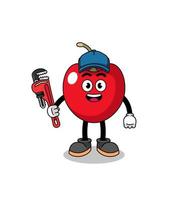 cherry illustration cartoon as a plumber vector