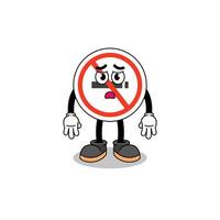 no smoking sign cartoon illustration with sad face vector