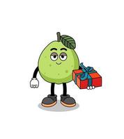 guava mascot illustration giving a gift vector