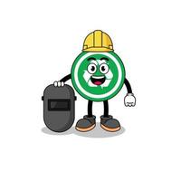 mascota de signo de reciclaje como soldador vector