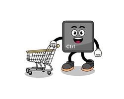 Cartoon of keyboard control button holding a shopping trolley vector