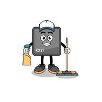 Character mascot of keyboard control button as a cleaning services vector