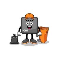 Illustration of keyboard control button cartoon as a garbage collector vector