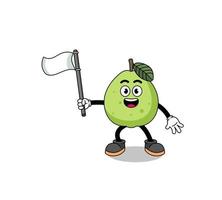 Cartoon Illustration of guava holding a white flag vector