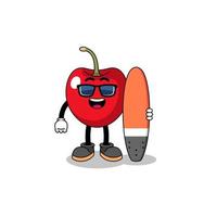 Mascot cartoon of cherry as a surfer vector