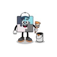 Character mascot of jigsaw puzzle as a painter vector