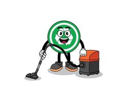 mascota del personaje del cartel de reciclaje que sostiene la aspiradora vector