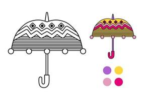 Umbrella with patterns coloring with an example. Childish. Vector illustration.