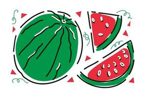 Juicy watermelon set on white background. Abstract. Hand-drawn vector illustration.