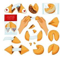 A set of Chinese cookies with predictions on a white background. Vector illustration.