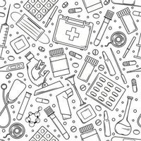 Seamless background with medical elements. Outline. Coloring book. Vector background.