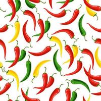Seamless pattern of red, yellow and green chili peppers on a white background. Vector background.