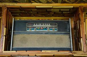 classic vintage old radio wooden in house photo