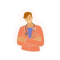 A smiling young doctor with a stethoscope. Healthcare. Vector illustration.