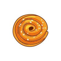 Cinnamon and raisin bun top view on a white background. Vector illustration.