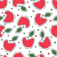 Red apples seamless pattern. Colorful hand drawn background. Vector. vector