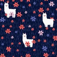 Find the Llama in flower meadow seamless pattern vector