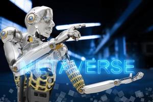 Robot metaverse VR avatar reality game virtual reality of people blockchain technology investment, business lifestyle virtual reality vr world connection cyber avatar metaverse people 2022 3D RENDER photo