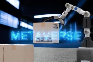 Object for metaverse virtual world  technology future Robot cyber construction hand mechanical  under construction virtual world metaverse land future sandbox VR technology coming soon 2022 3D RENDER photo