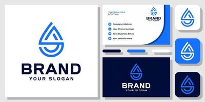 Geometric Water Drop Blue Aqua Liquid Oil Mineral Pure Abstract Logo Design with Business Card Template