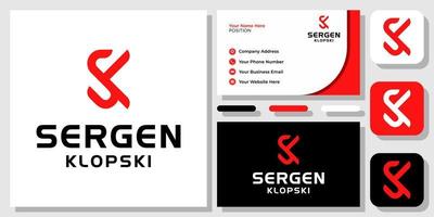 Initials Letter SK KS Monogram Red Simple Modern Logo Design with Business Card Template vector
